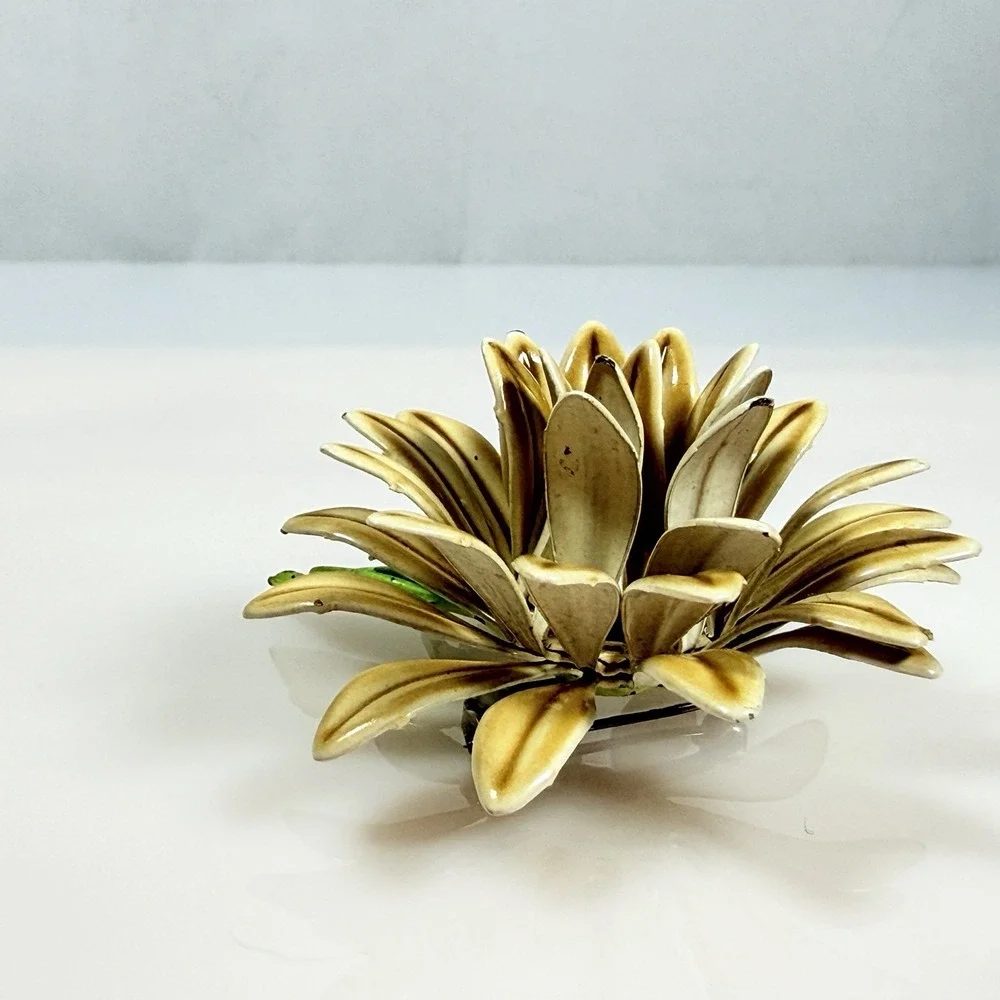 Vintage Enamel Flower Brooch 1960s MOD Earth Tones 3 inches